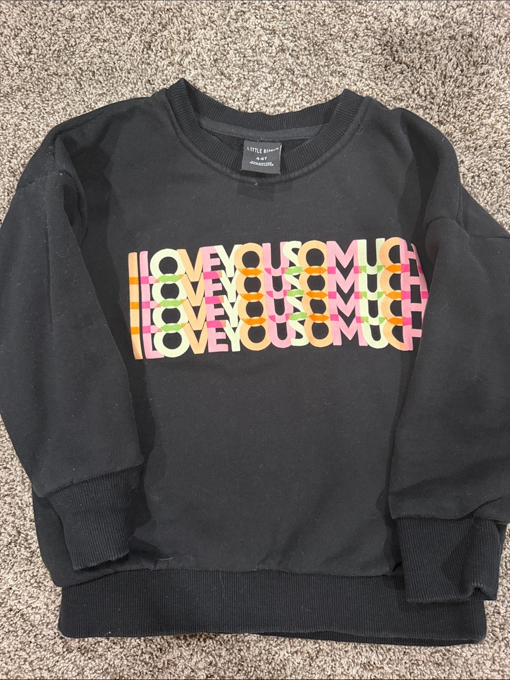 Little Bipsy Black Sweatshirt with Multicolor 'LOVE YOU SO MUCH' Print